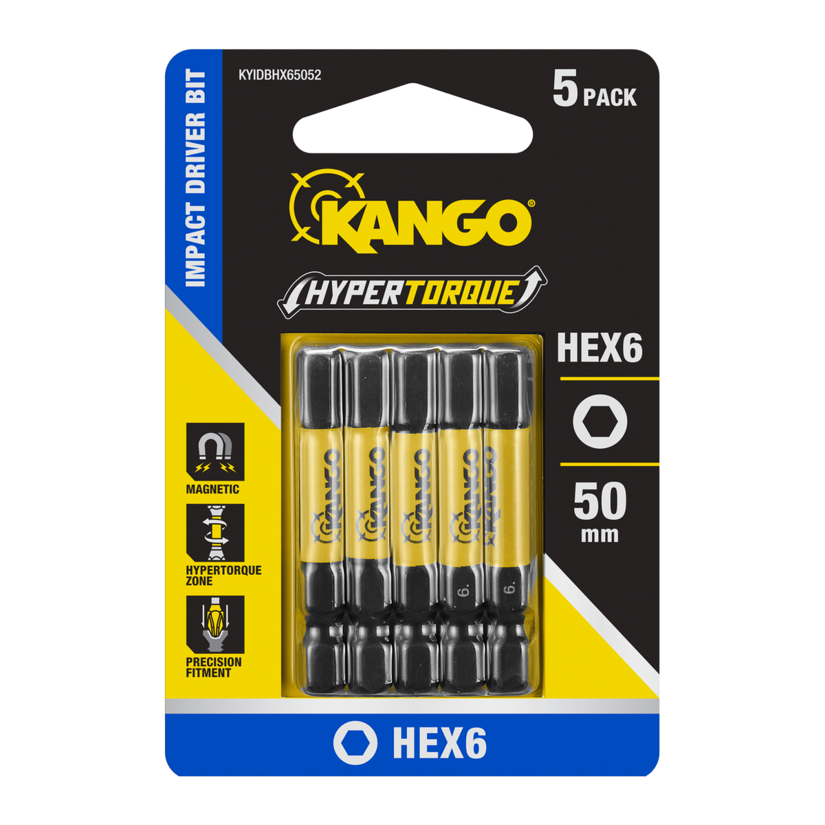 Kango Impact Driver Bit 5 Pack - 50mm HEX6 HYPERTORQUE™ - High Torque Performance - SuperSaverAU - view 1