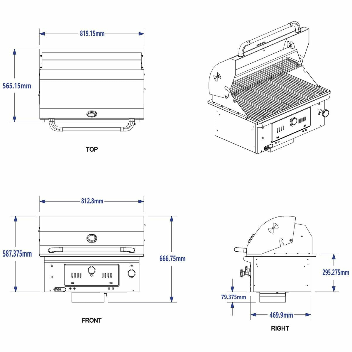 Bullet Bison Built-In Charcoal BBQ - Stainless Steel, Hood Thermometer, Adjustable Vents - 67529NZ