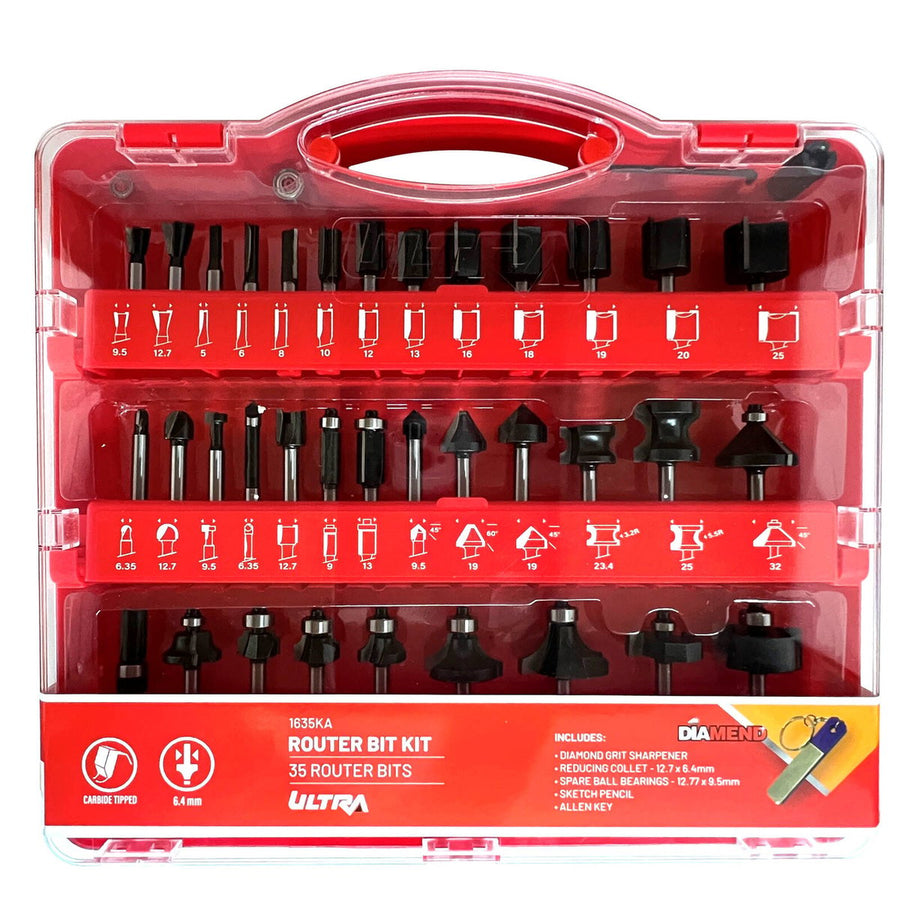 Ultra 6 Router Bit Set - 35 Piece - 4mm - Tungsten Carbide Tipped - Black - SuperSaverAU - view 1
