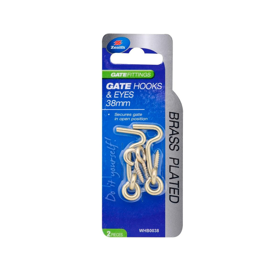 Zenith Gate Hooks and Eyes 38mm Brass Plated Steel Easy Install - SuperSaverAU - view 1