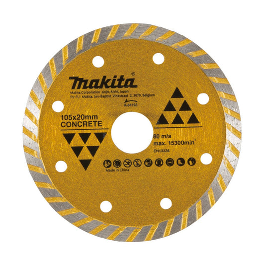 Makita 105mm Diamond Blade Turbo Rim - Economy - Model 84193 - Silver - Fast Cutting