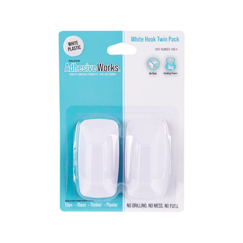 Naleon White Self Adhesive Hook 2 Pack - 40mm x 80mm - Strong Holding Power - SuperSaverAU - view 2