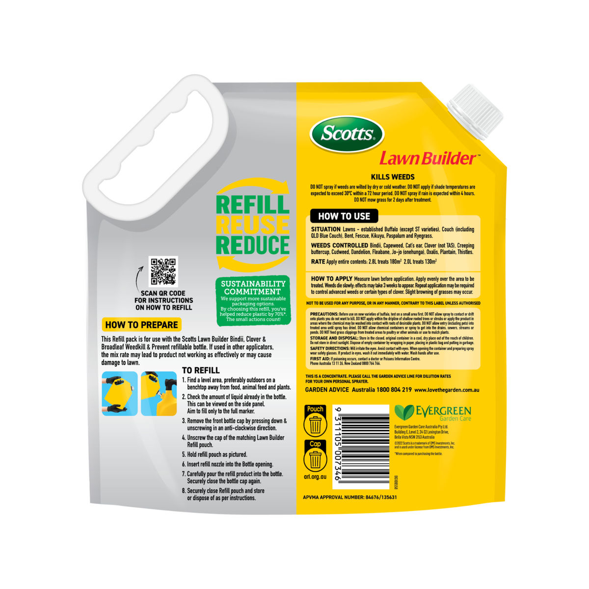 Scotts Lawn Builder Bindii Clover Broadleaf Weedkill Prevent Refill Pouch - 2.5kg - 70% Less Plastic - Effective Weed Control for All Lawns - SuperSaverAU - view 2