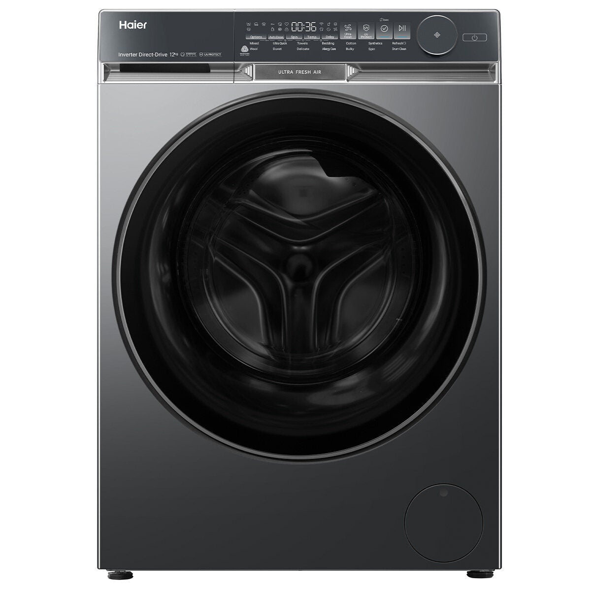 Haier 500 Series 12kg Front Loader - Black, Ultra Fresh Air, UV Protect, 5 Star Energy - HWF12DB1