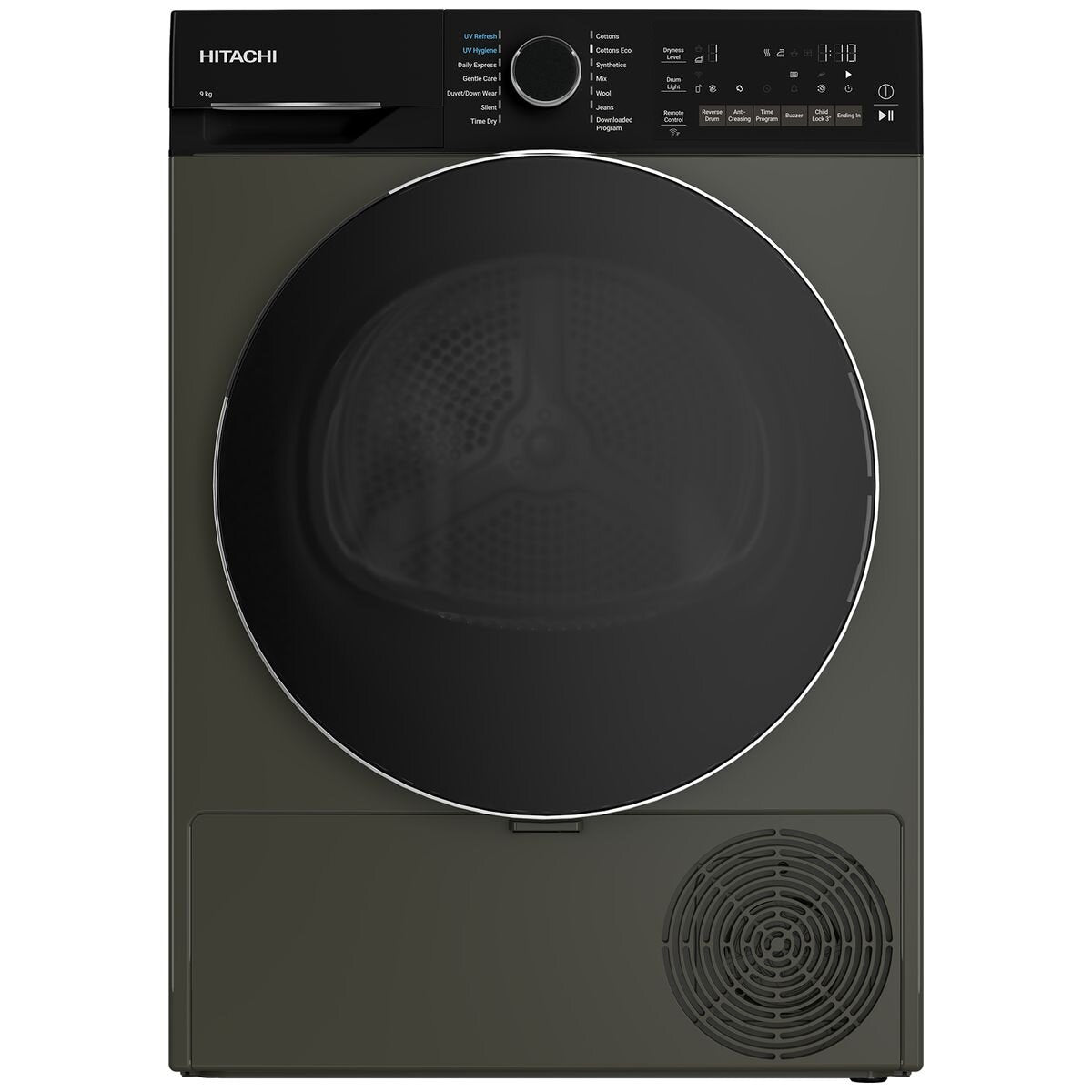 Hitachi 9kg Heat Pump Dryer - Grey, 9 Star Energy Rating, Sensor Drying, 61dB Operation - TD-90XKVEUVM