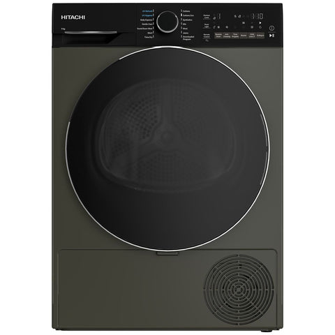 Hitachi 9kg Heat Pump Dryer - Grey, 9 Star Energy Rating, Sensor Drying, 61dB Operation - TD-90XKVEUVM