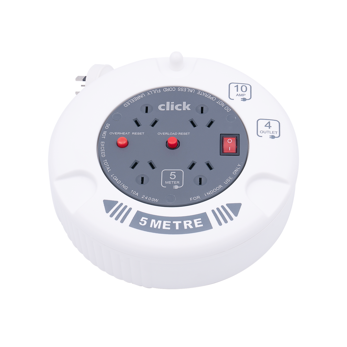 Click 5m Cable Reel - 4 Power Outlets - On/Off Switch - Safety Features - SuperSaverAU - view 1