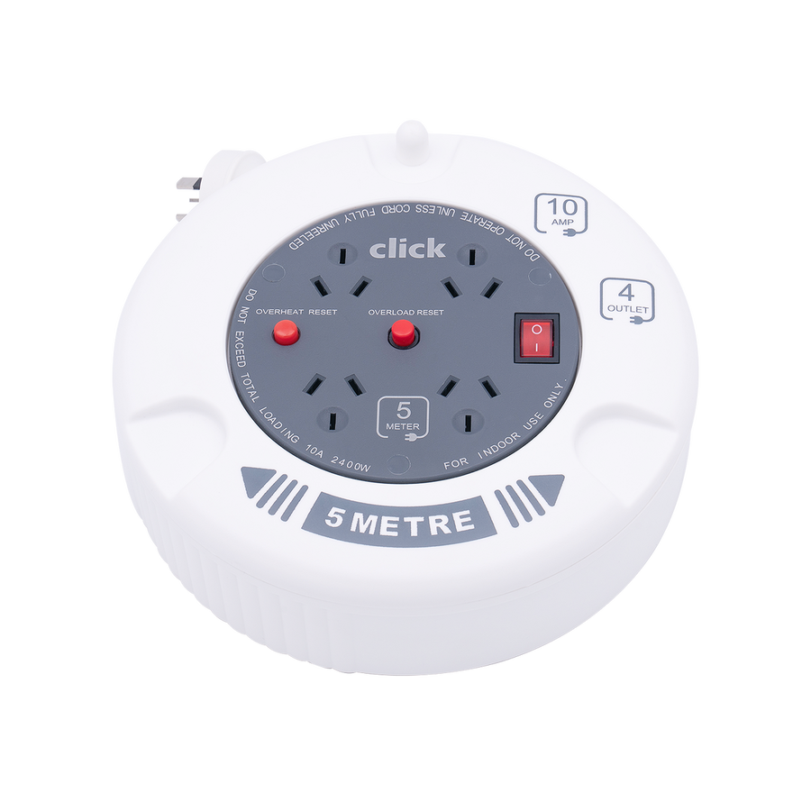 Click 5m Cable Reel - 4 Power Outlets - On/Off Switch - Safety Features - SuperSaverAU - view 1