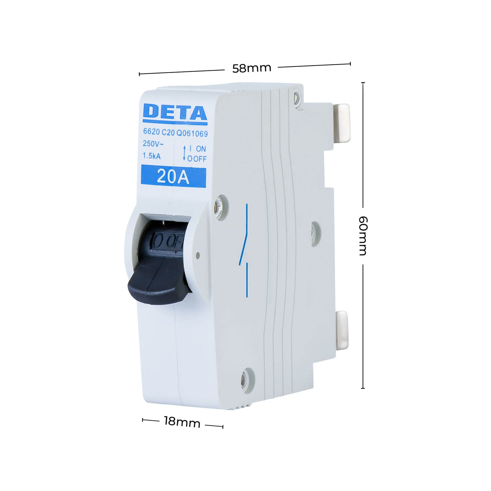 DETA 20A Plug-In Circuit Breaker MCB Glass Filled Nylon 240V 6620B