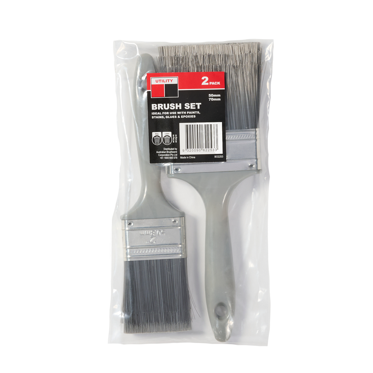Utility Brush Set 2 Pack - 50mm & 70mm - Synthetic Filament - Versatile - SuperSaverAU - view 1