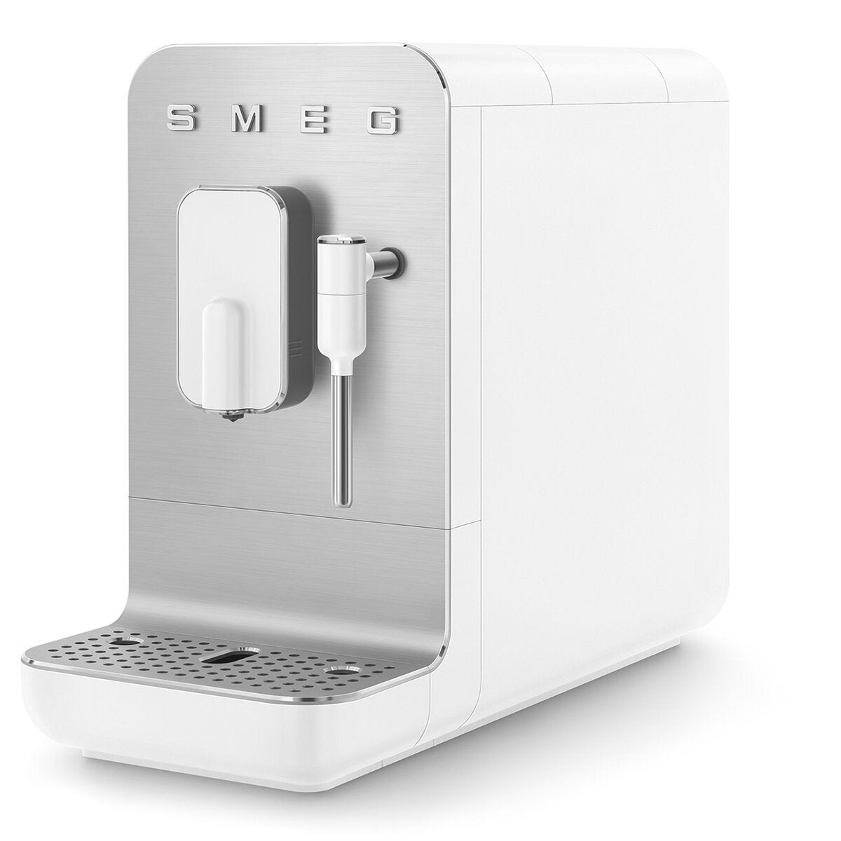 Smeg 50's Style automatic coffee machine with steam - white with aluminium face - 1.4L tank - BCC02WHMAU