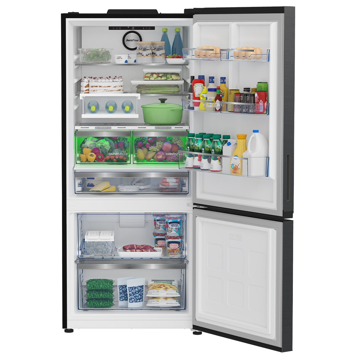 Beko 445L bottom mount fridge - dark pearl steel, NeoFrost dual cooling, 4.5 star rating - BBMB445PDX