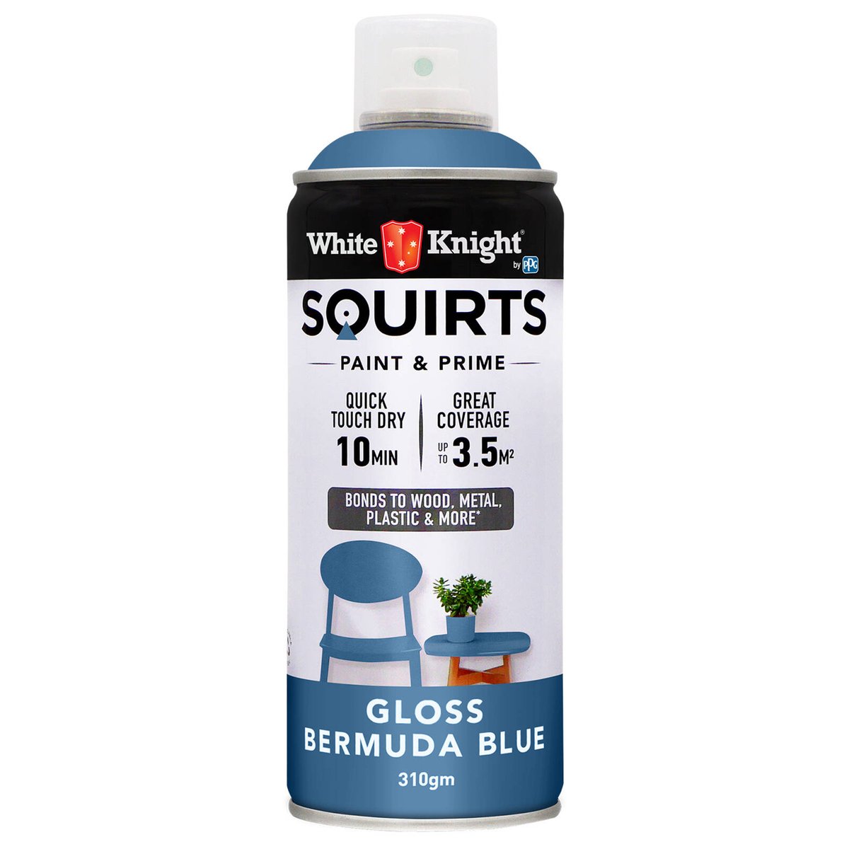 White Knight Squirts Bermuda Blue Gloss Spray Paint 310g Durable Finish - SuperSaverAU - view 1