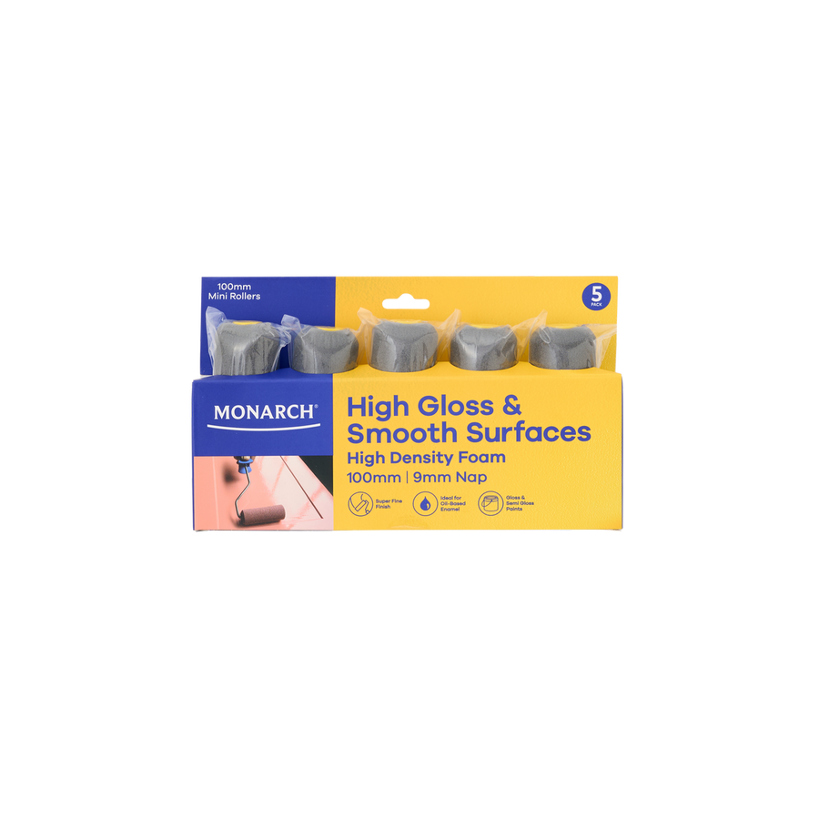 Monarch 100 Mini Rollers 5 Pack - 100mm - 9mm Nap - High Gloss Finish - SuperSaverAU - view 1