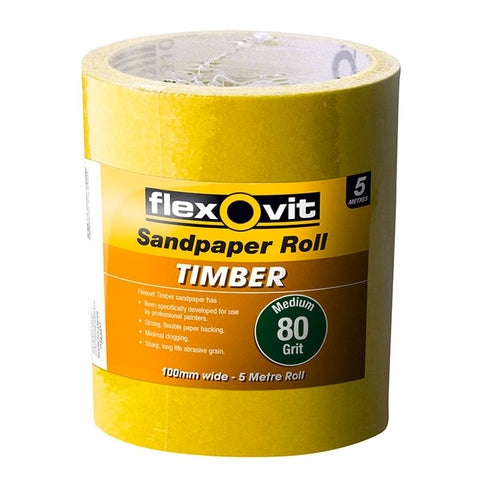Flexovit 80 Grit Sandpaper Roll 115mm x 5m Paper Aluminium Oxide - SuperSaverAU - view 1