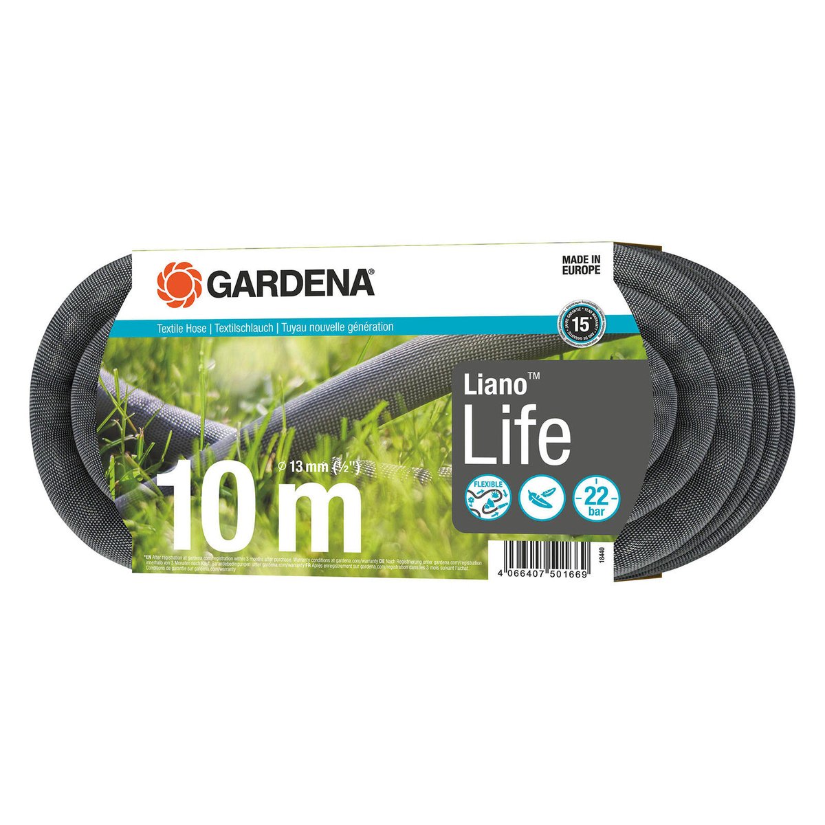 Gardena Textile Hose Liano Life 13mm x 10m - Black - Lightweight & Flexible - SuperSaverAU - view 1