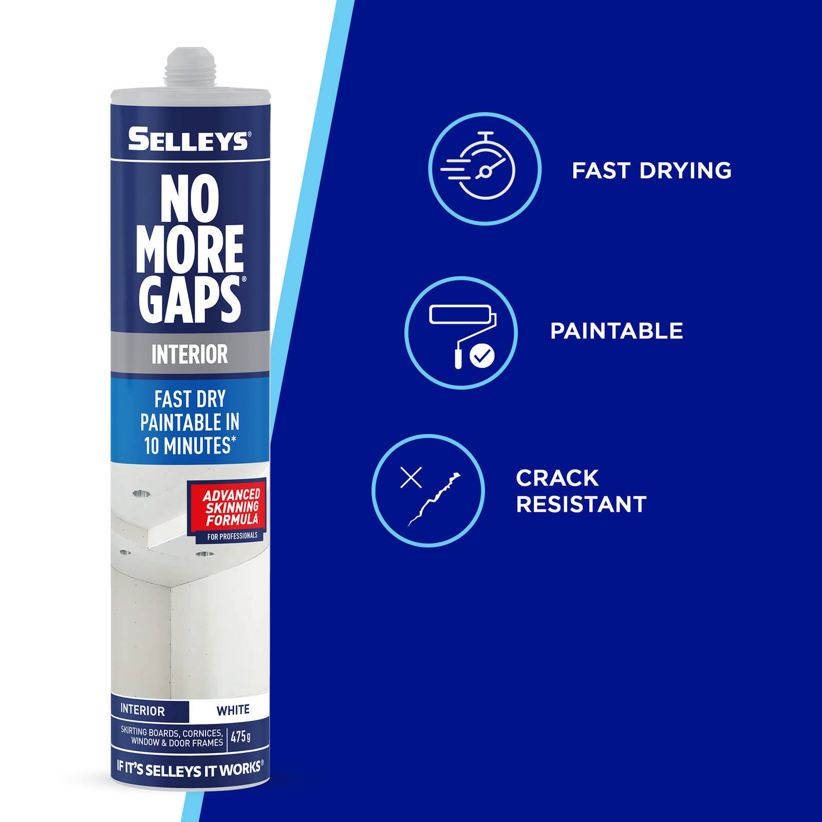 Selleys No More Gaps Interior Fast Dry Gap Filler 475g White - Paintable UV Resistant Acrylic