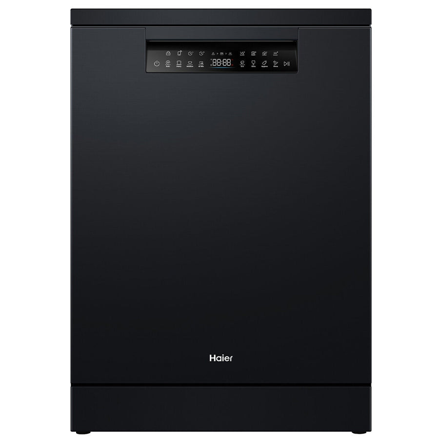 Haier 60cm Freestanding Dishwasher with Steam - 15 Place Settings - Black - Auto Door Opening - HDW15F3B1