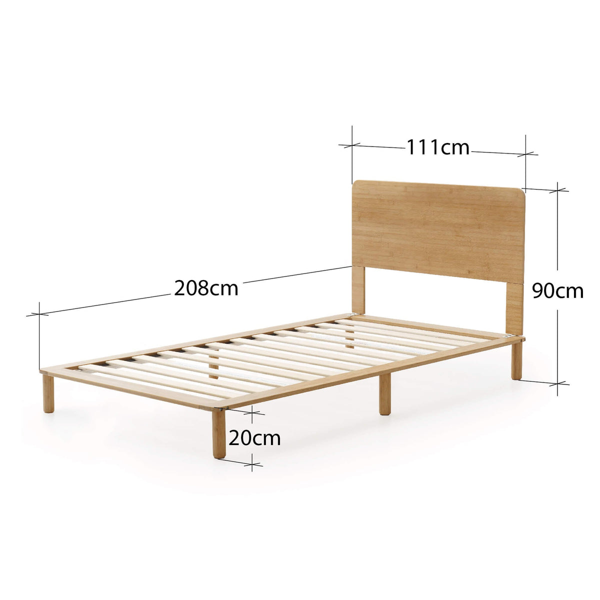 Zinus Arden King Single Bamboo Bed Frame - Natural Finish, Built-In Headboard, Slats - AU-FPWNH2ZC-08B