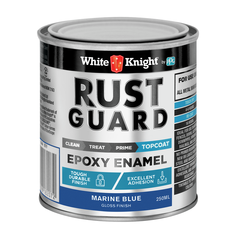 White Knight Rust Guard 250ml Marine Blue Gloss Epoxy Enamel Metal Paint