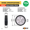 Move It 150mm Black Rubber Tyre with White Plastic Centre, Solid, 50kg Load