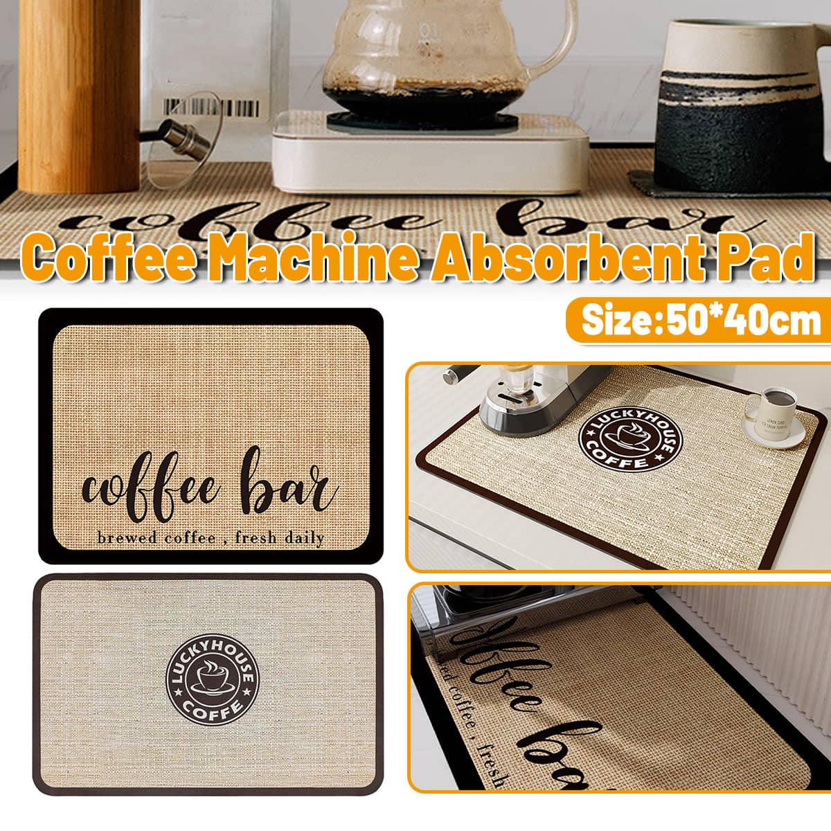 Absorbent Dish Drying Mat, 50 x 40 cm - Coffee Bar Script Print - view 2
