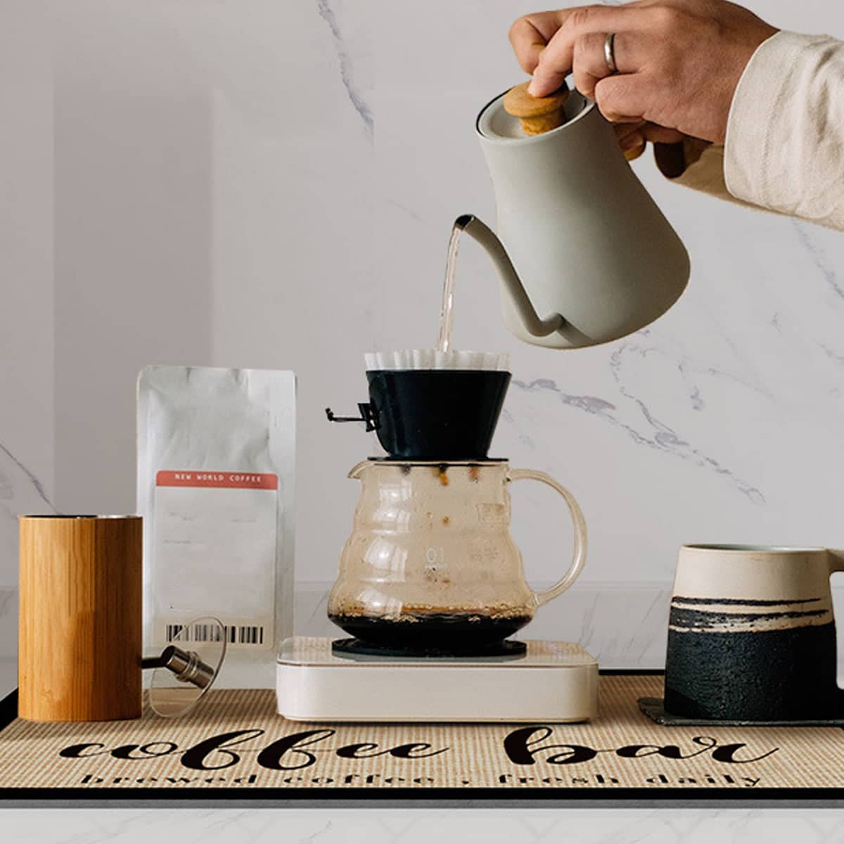 Absorbent Dish Drying Mat, 50 x 40 cm - Coffee Bar Script Print - view 5