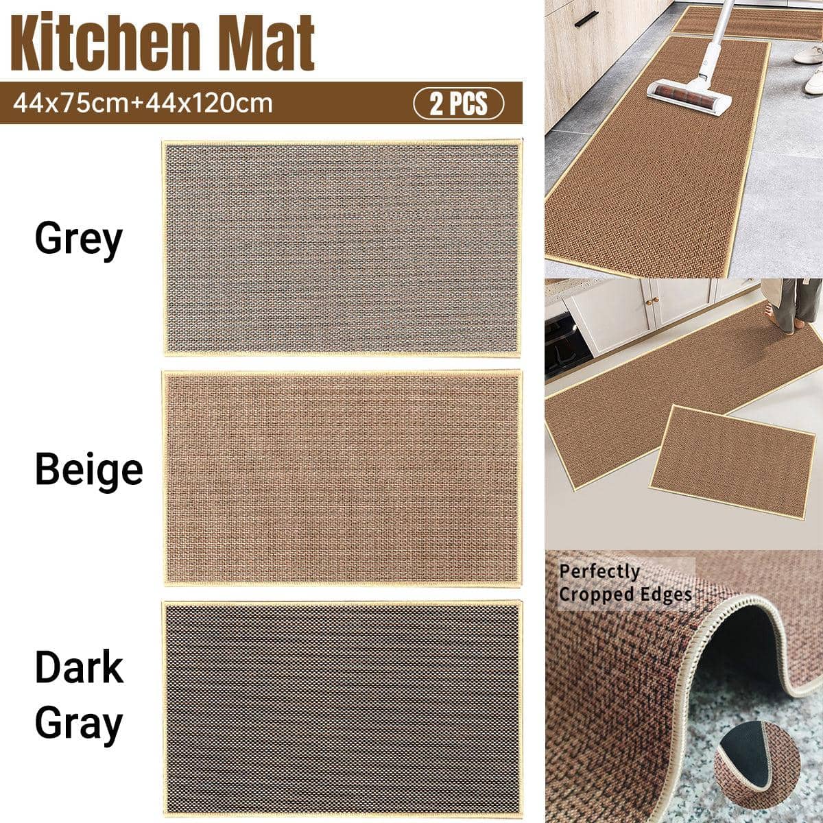 Absorbent Kitchen Floor Mat Set, 2 Pack - Beige - view 2