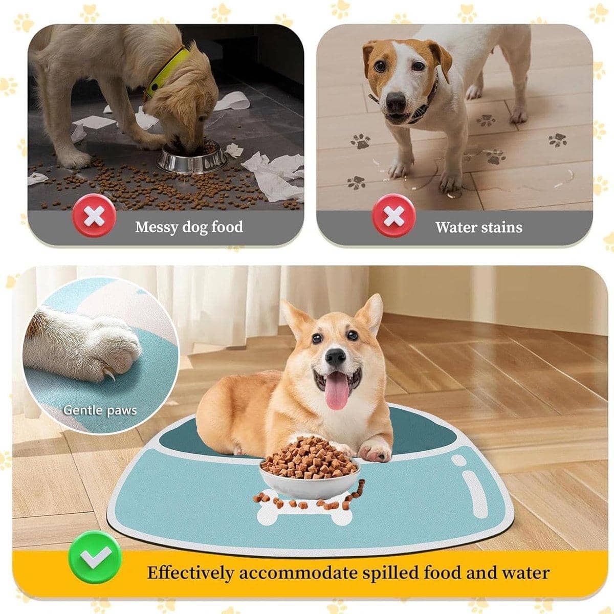 Absorbent Pet Feeding Mat, Bowl Shape with Bone Design - Brown, 60 x 40 cm - view 5