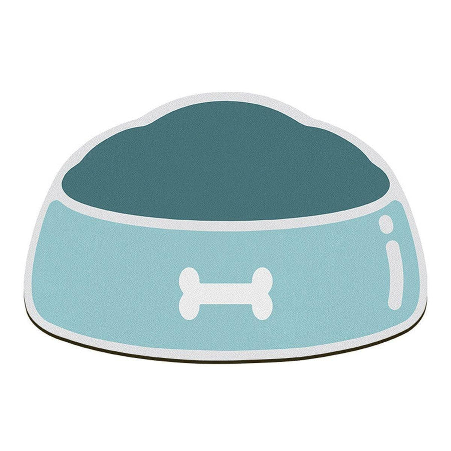 Absorbent Pet Feeding Mat, Bowl Shape with Bone Design - Light Blue, 60 x 40 cm