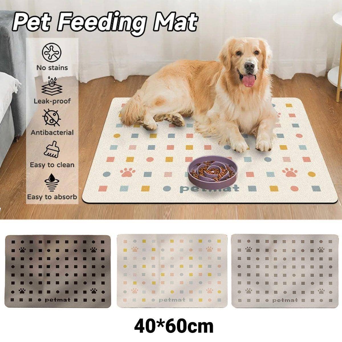 Absorbent Pet Feeding Mat for Dogs and Cats, 40 x 60 cm - Brown - view 2