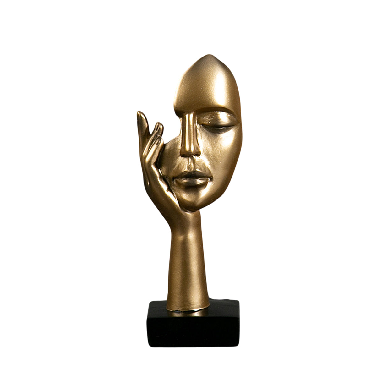 Abstract Face Resin Sculpture in Gold with Black Base for Living Room - view 2