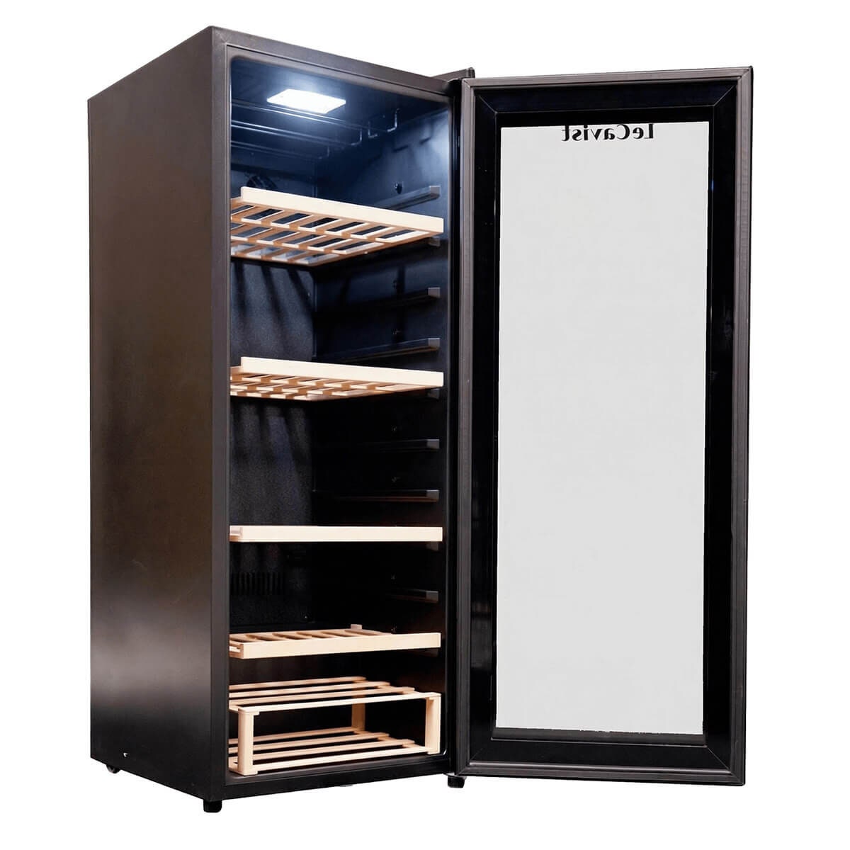 LeCavist Cuvee Emilion 111 Bottle Single Zone Wine Fridge - Black, UV Protected Glass Door - LCS100VN
