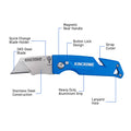 Kincrome Magnetic Folding Utility Knife - Aluminium Housing, 20mm Blade, Lockable