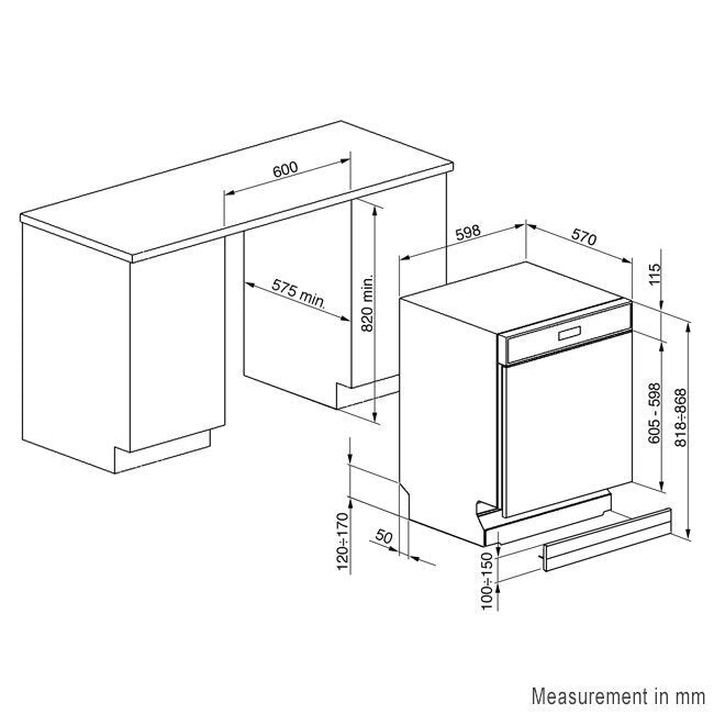 Smeg 60cm Semi Integrated Dishwasher - 14 Place Settings - Orbital Wash System - DWAI6214X2