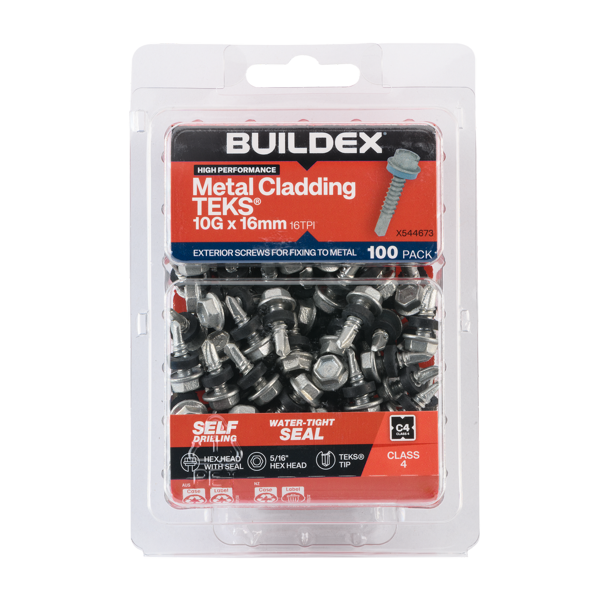 Buildex 10g x 16mm Cladding Fencing Teks Screws with Seal - 100 Pack - Self-Drilling - Corrosion Resistant - SuperSaverAU - view 1