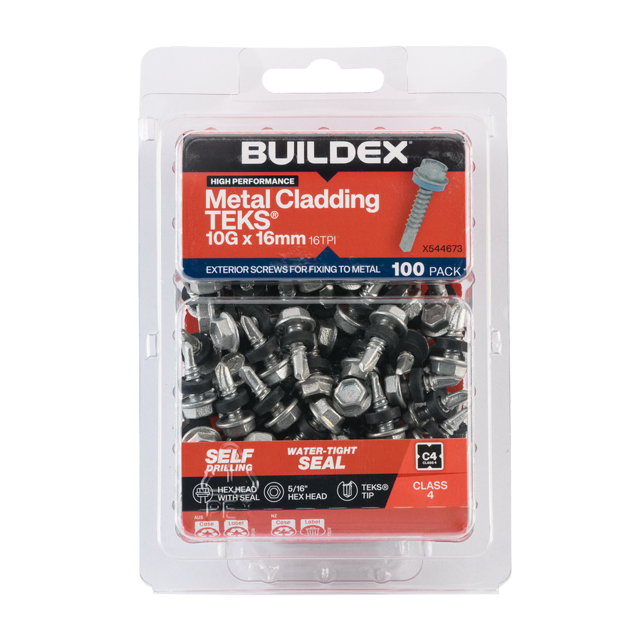 Buildex 10g x 16mm Cladding Fencing Teks Screws with Seal - 100 Pack - Self-Drilling - Corrosion Resistant - SuperSaverAU - view 1
