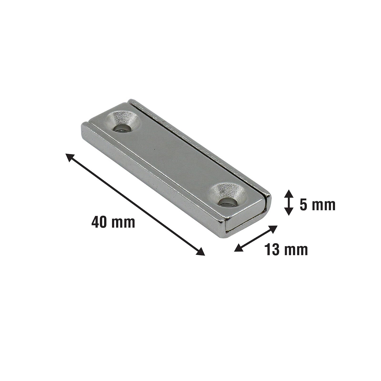 Everhang 40 x 13.5mm Neodymium Rare Earth Channel Magnet 2 Pack - Silver