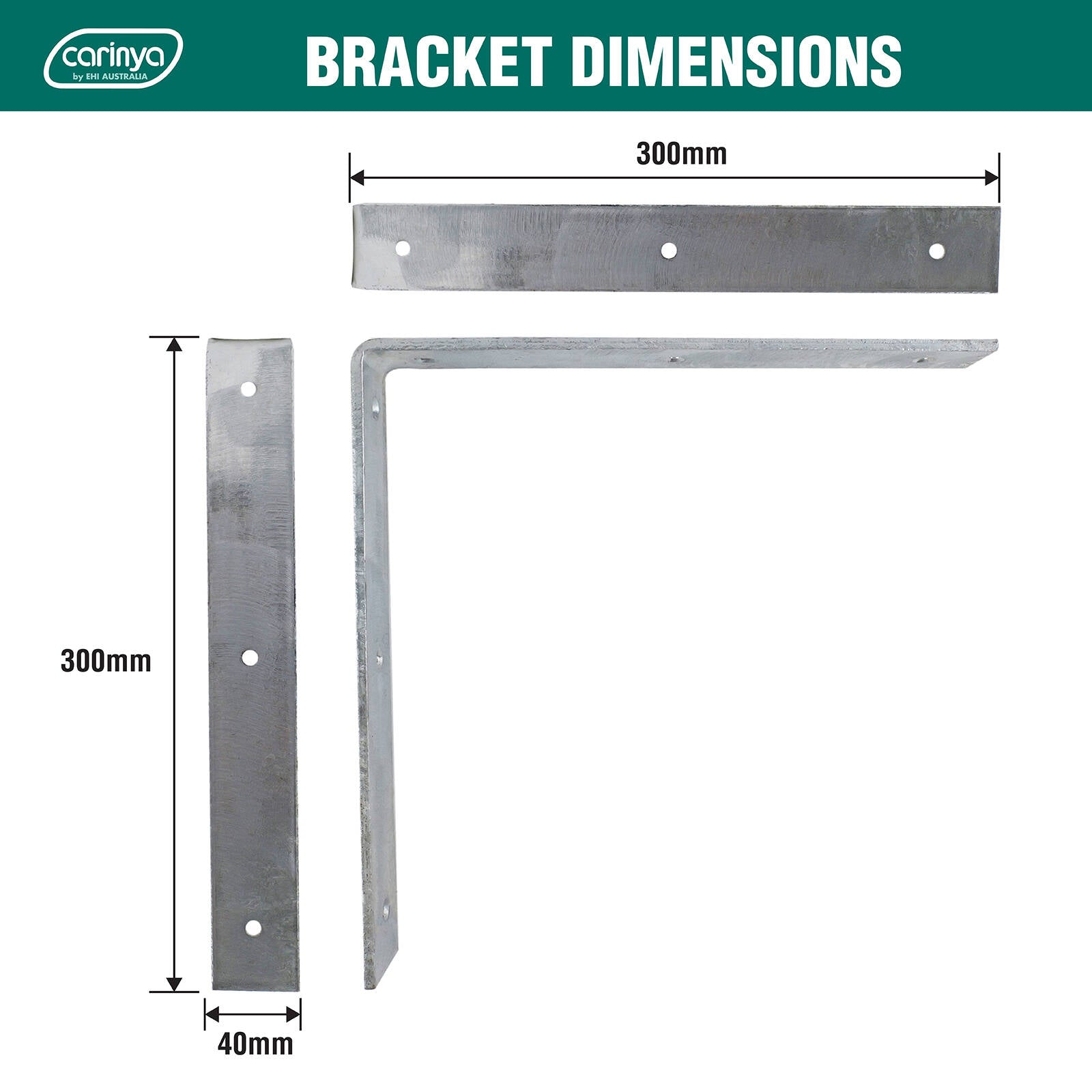 Carinya 300 x 300mm Galvanised Steel Heavy Duty Angle Bracket 40kg
