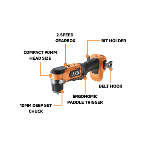AEG 18V Brushless Sub Compact Right Angle Drill Skin Only A18SRADBL0