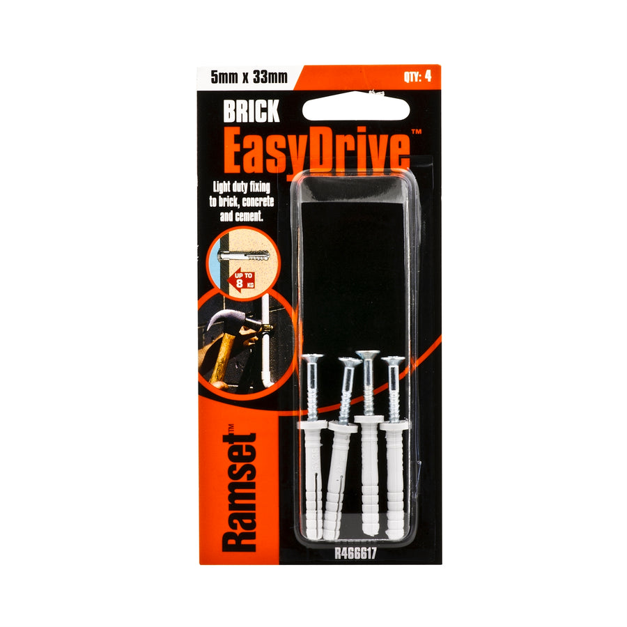 Ramset 5 x 33mm EasyDrive Masonry Anchor - 4 Pack, Nylon and Carbon Steel