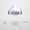 DETA 6W White IP44 Tri-Colour Dimmable Anti-Glare LED Downlight 240V Hardwired DET700W