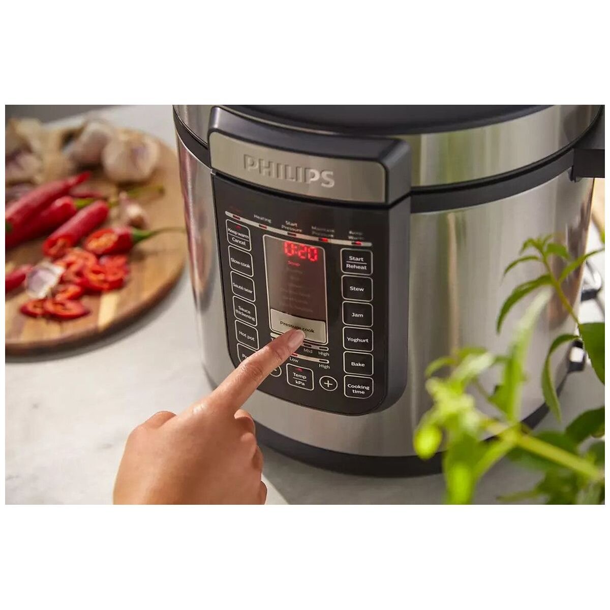 Philips All-In-One XL 8L Multi Cooker - 1500W, 20 Pre-Set Programs, Black and Silver - HD2238-72