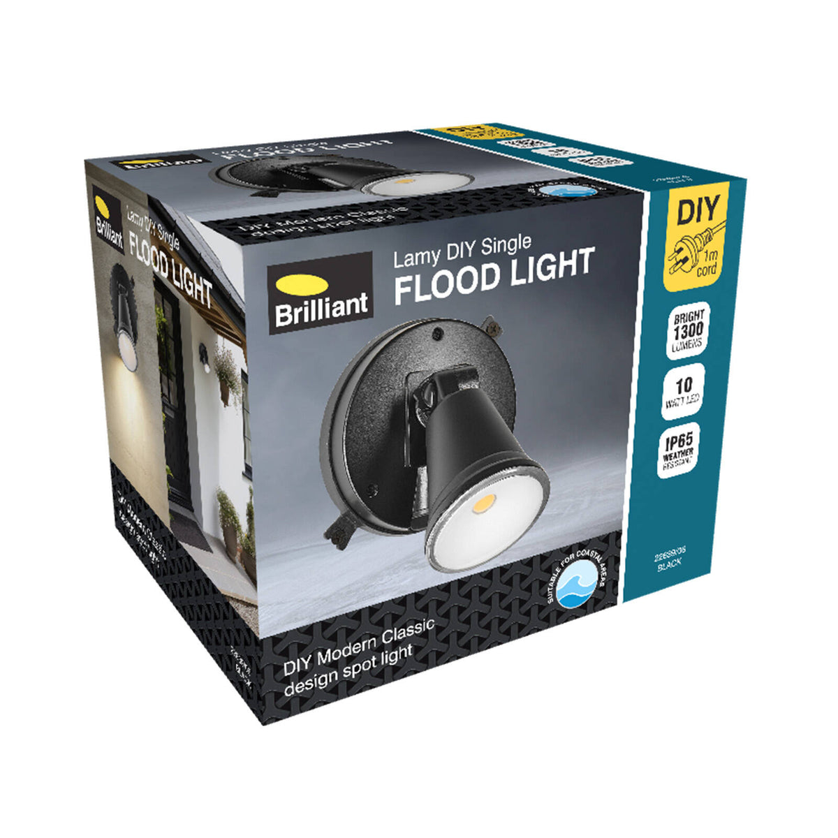 Brilliant Lamy Black Single Head DIY Security Light 10W Outdoor 22639/06