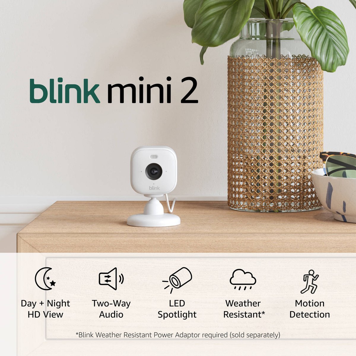 Blink Mini 2 White Plug-in Smart Security Camera - 1080p HD - Motion Detection - Indoor/Outdoor