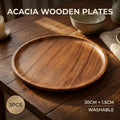 Acacia Wood Round Serving Trays 30 cm Set of 3 with Shallow Rim