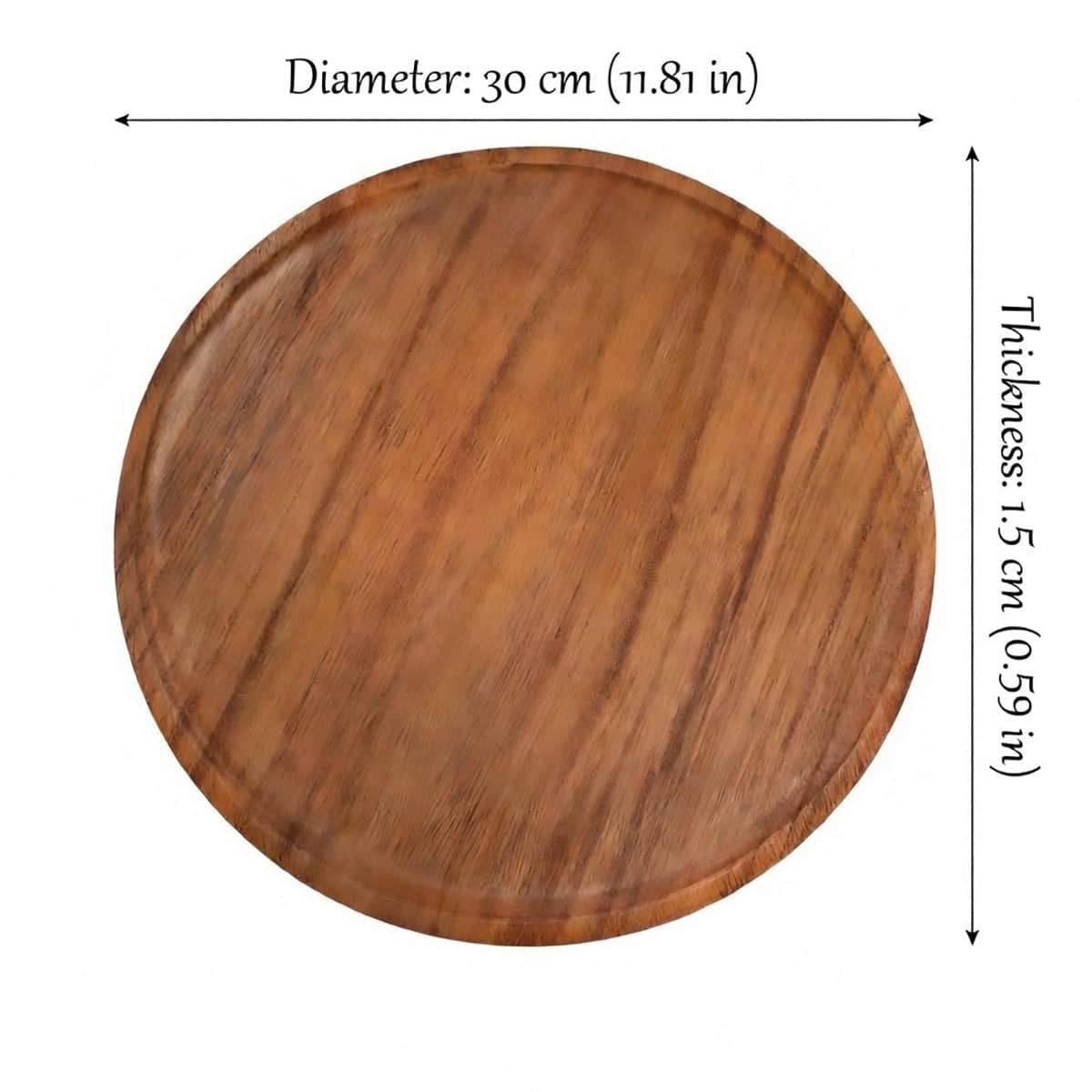Acacia Wood Round Serving Trays 30 cm Set of 3 with Shallow Rim - view 3