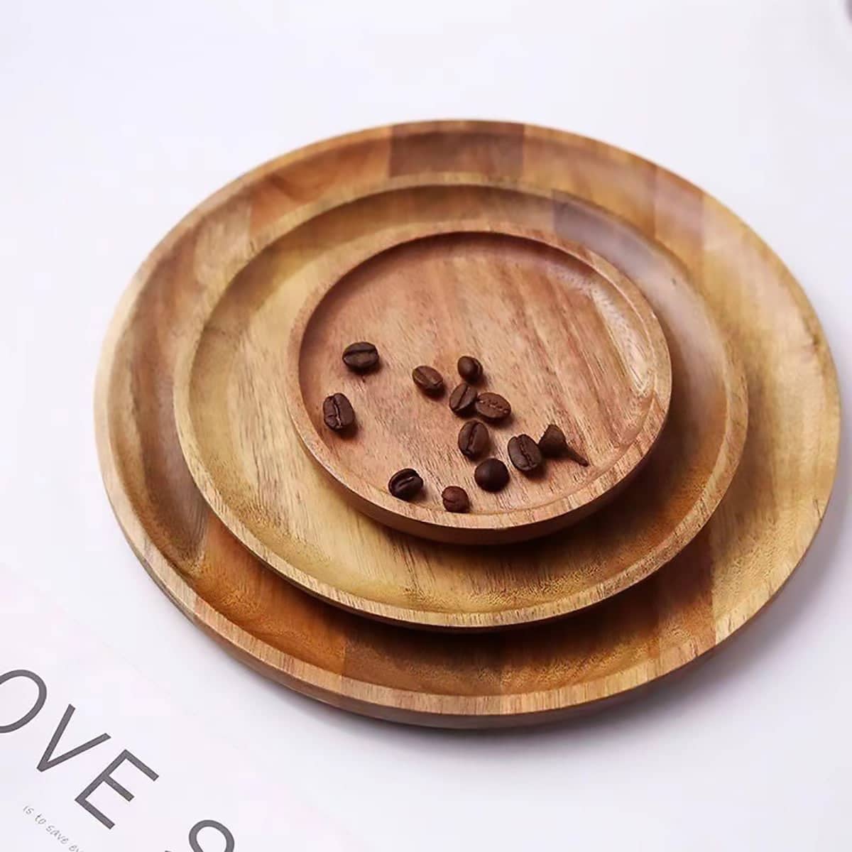 Acacia Wood Round Serving Trays 30 cm Set of 3 with Shallow Rim - view 5