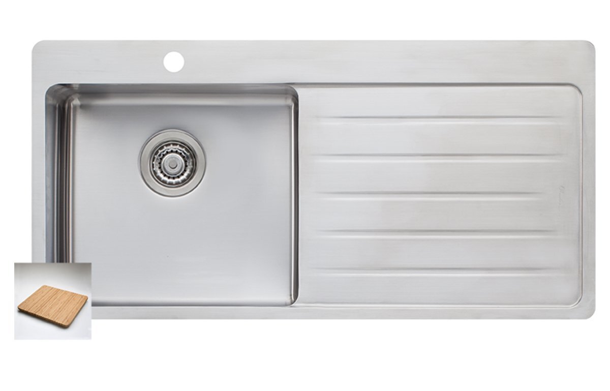Oliveri Sonetto single bowl topmount sink with left-hand drainer - brushed 304 stainless steel - SN1022