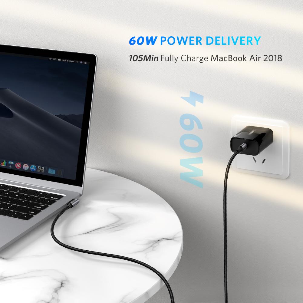 UGREEN 50125 Angled USB-C Cable 2M - Gray Black